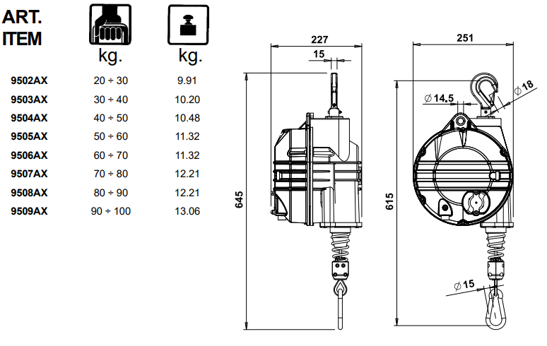atex zero gravity tool balancer 9502 dimensions